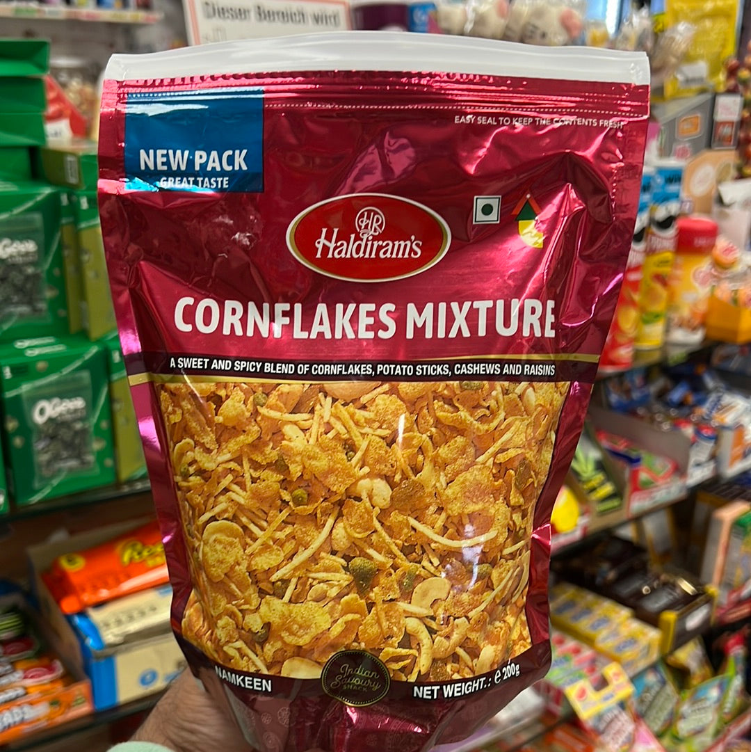 Halairams
CORNFLAKES MIXTURE
ASWEET AND SPICY BLEND OF CORNFLAKES, POTATO STICKS, CASHEWS AND RAISINS 200g