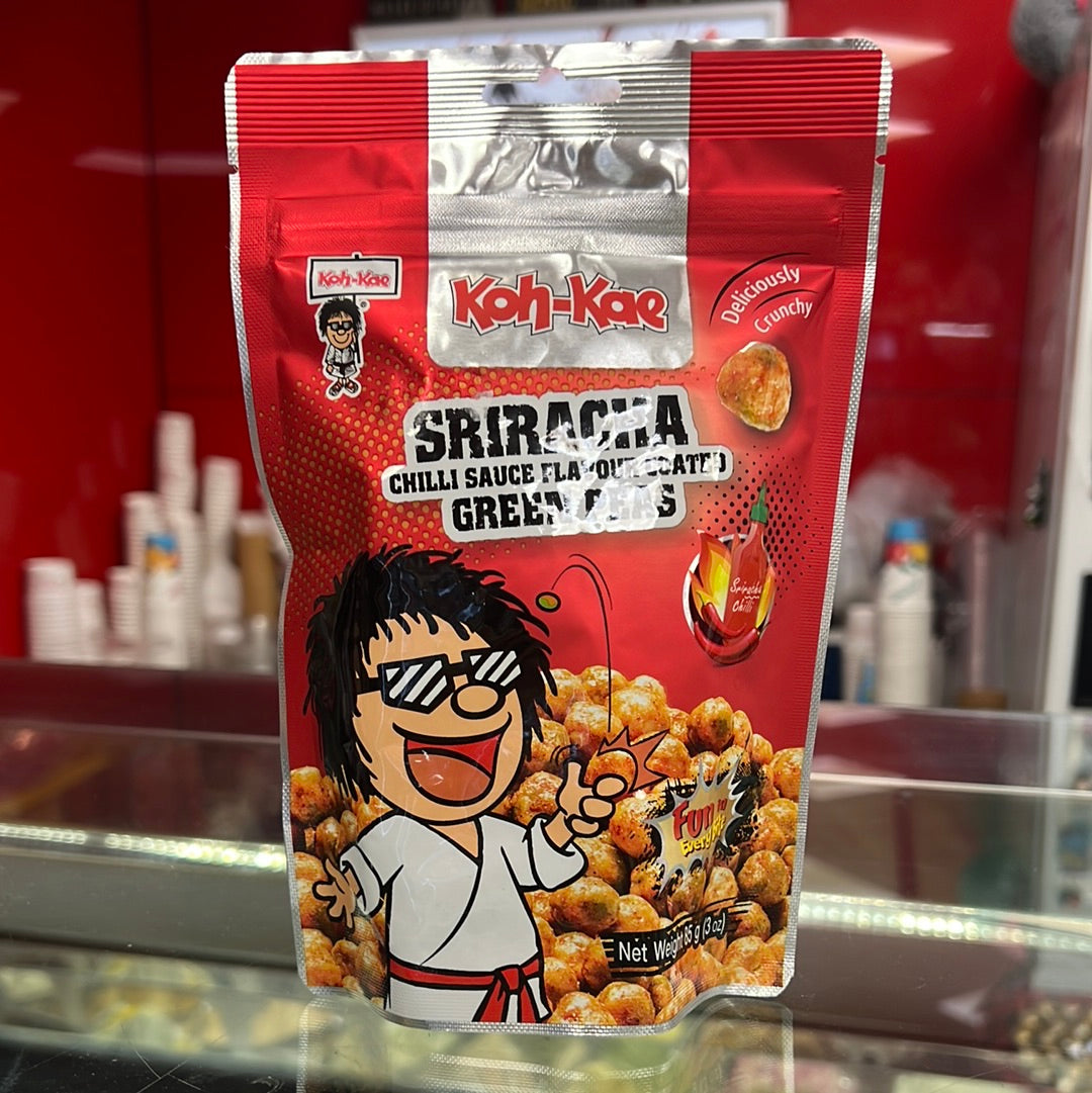 Koh-kare. SRIRACHA
CHILLI SAUCE FLAVOUR COATED
GREEN PEAS 🫛 85 g