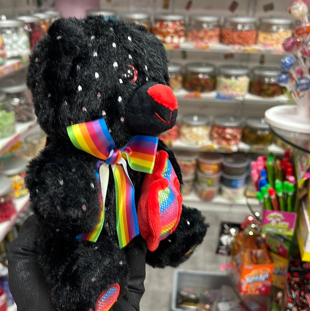 Plüsch Bär Schwarz mit Herz Regenbogen 20cm