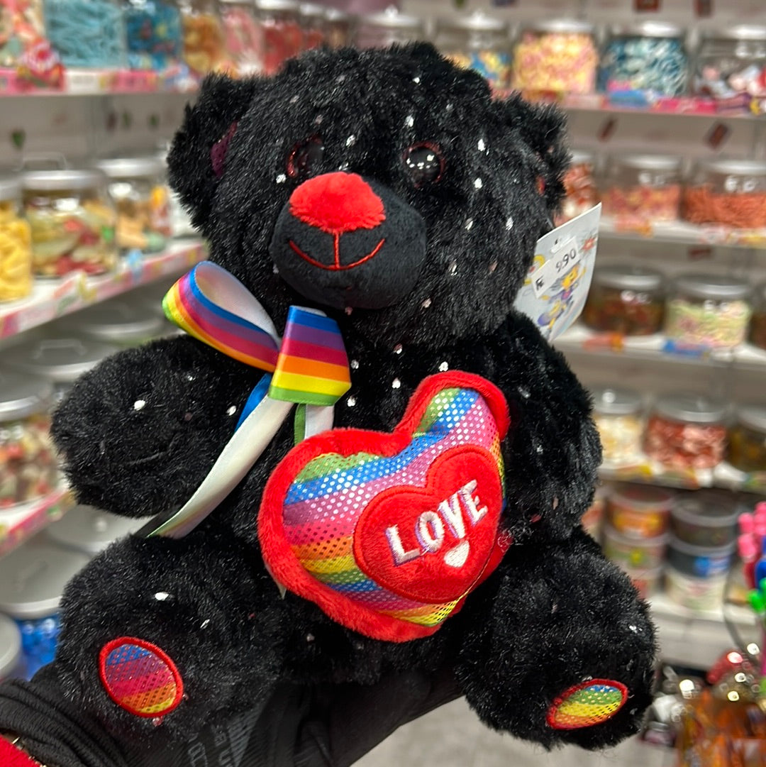 Plüsch Bär Schwarz mit Herz Regenbogen 20cm