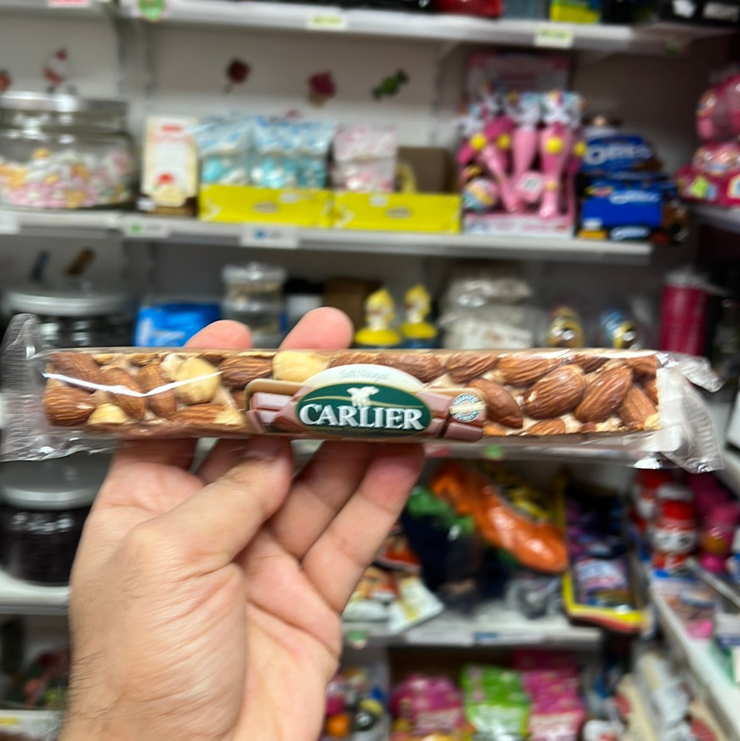 Nougat Stange schoko 100g.Carlier mit Nüssen & Mandenl