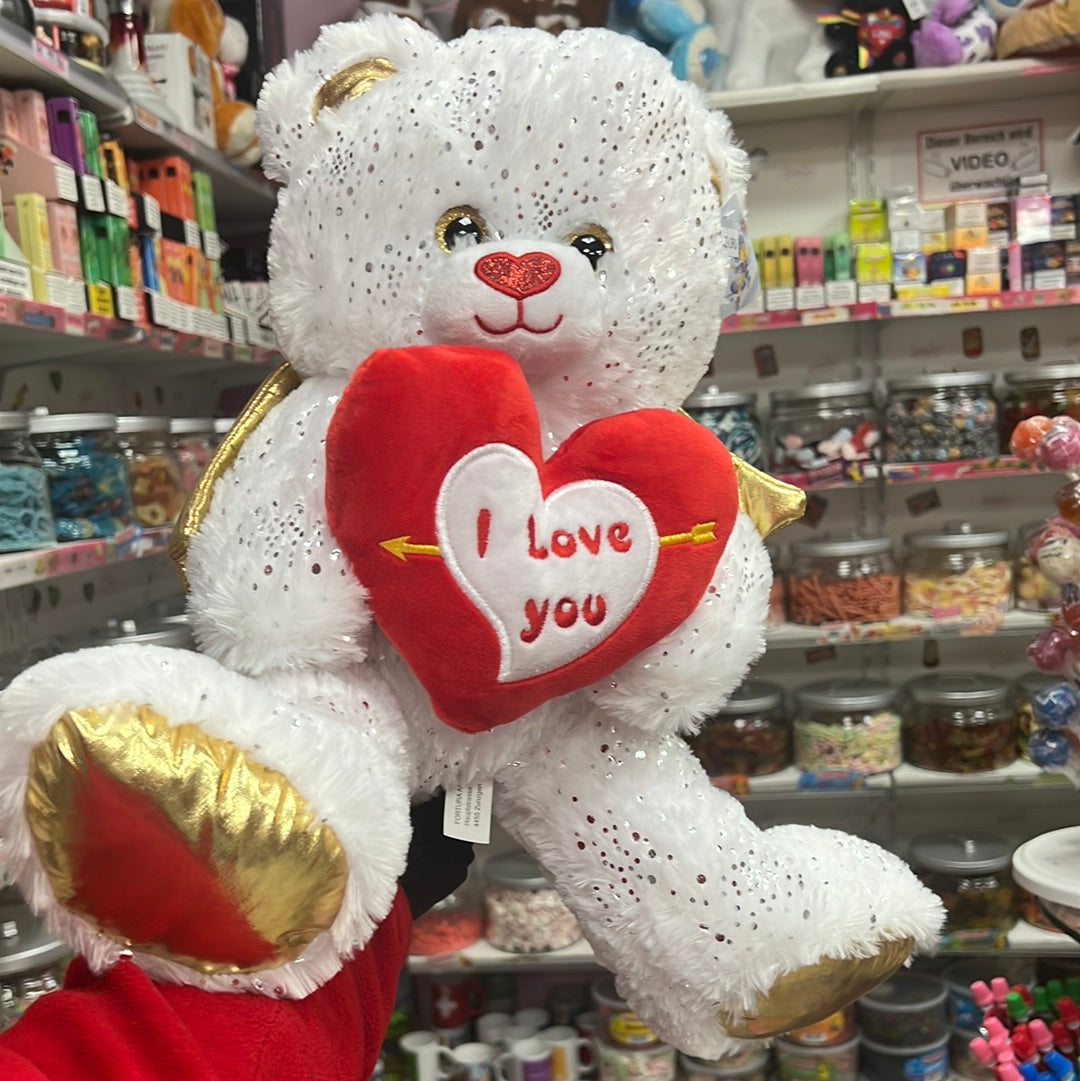 Plüsch Bär engel mit Herz & goldflügeln 32cm